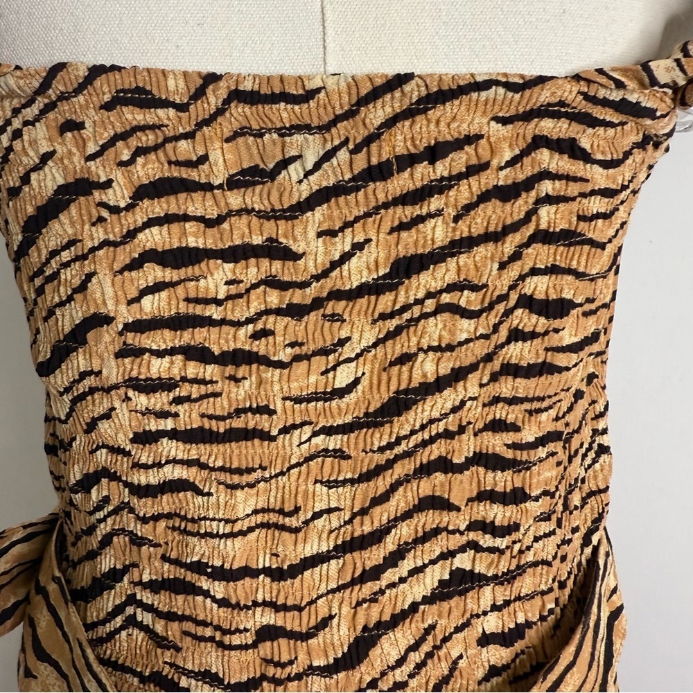 Faithfull The Brand Tiger Print Ruffle Strap Midi Dress – Size L (US 8) - Picture 6 of 6